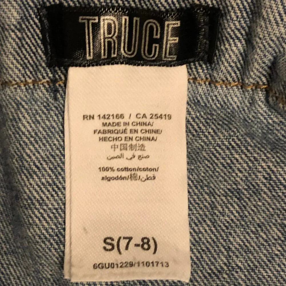 NWT TRUCE Pretty Chic Rhinestone Puff Sleeve Denim Dress S (7-8)